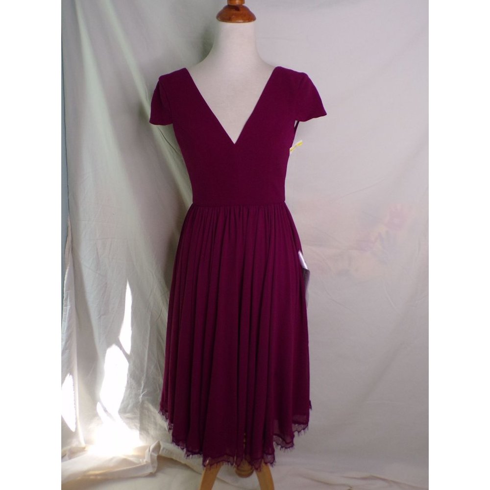 SOLD DRESS THE POPULATION Corey Flare Chiffon Dress Magenta Large (8-10) - Picture 5 of 12